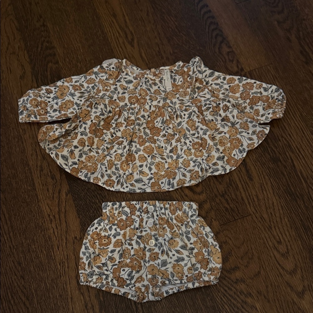 Rylee + Cru Floral Kids Set - Brown and Cream